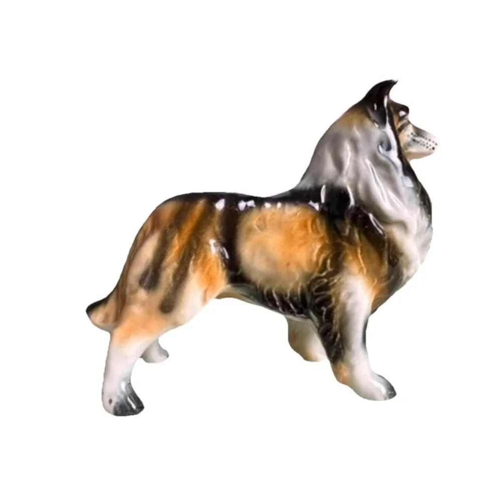 Licensed Tricolor Sheltie Sheepdog Glossy Standing Pride Pose Porcelain Figurine